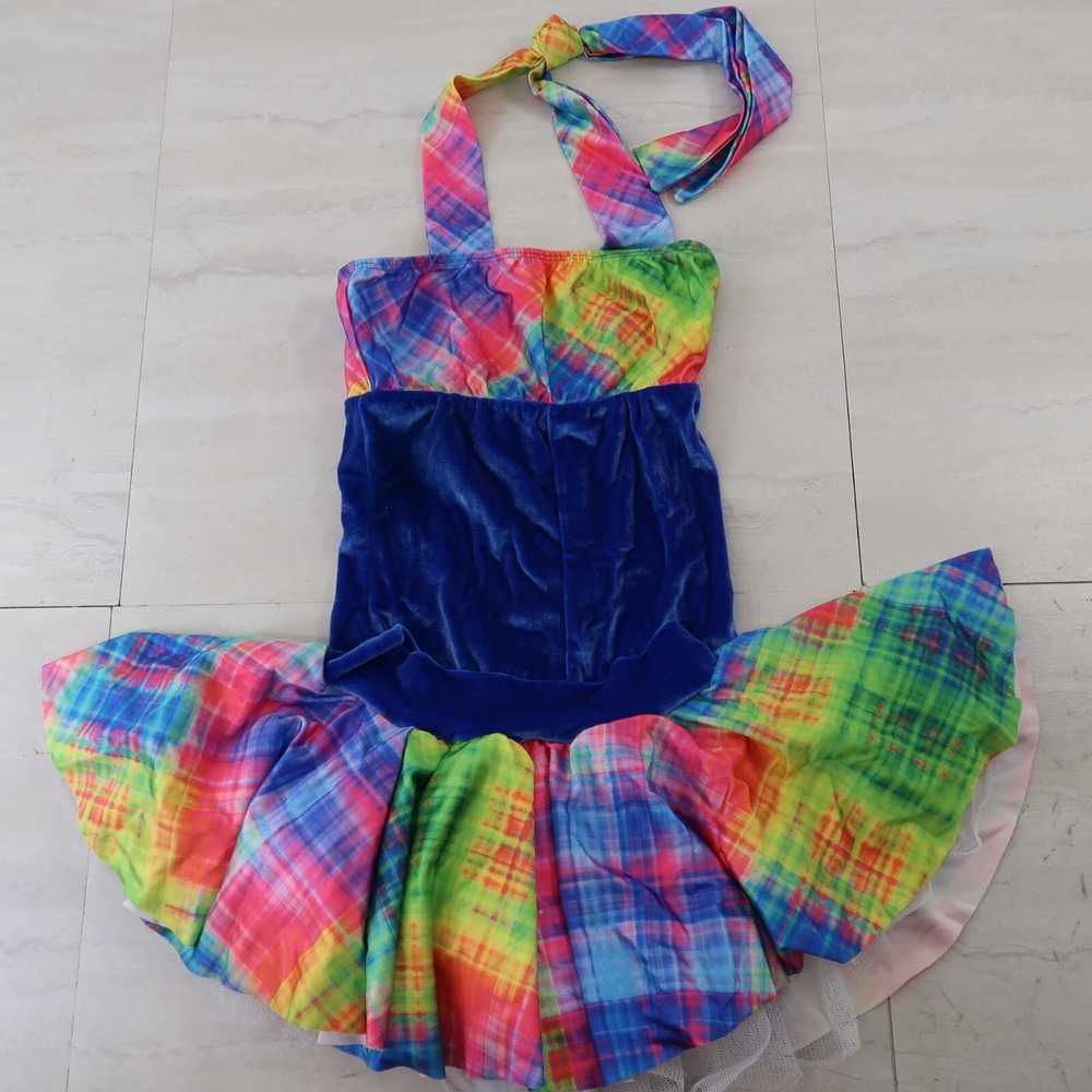 Dance‎ Costume Girls Size LC Dark Blue Velvet Tye Dye with Skirt